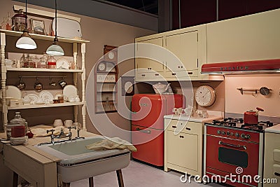 lofiori kitchen, with vintage appliances and simple accessories Stock Photo