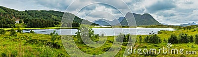 Lofoten fjord summer overcast view Stock Photo