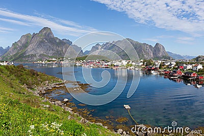 Lofoten Summer Landscape Lofoten is an archipelago in the county of Nordland, Norway. Is known for a distinctive scenery with Stock Photo