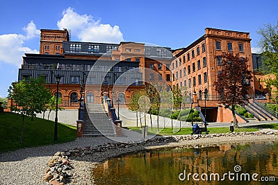 Loft apartments in historic huge spinning mill factory, tourist attraction of Lodz, Poland Editorial Stock Photo