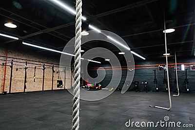 Loft big empty interior of the gym for fitness workout. Cross power training. Nobody. Stock Photo