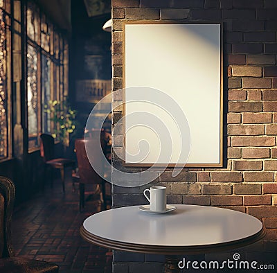 Close-up Mockup of an empty, blank poster in a modern loft. Contemporary Minimalism meets .Cool Grays and Warm Woods Single-page Stock Photo