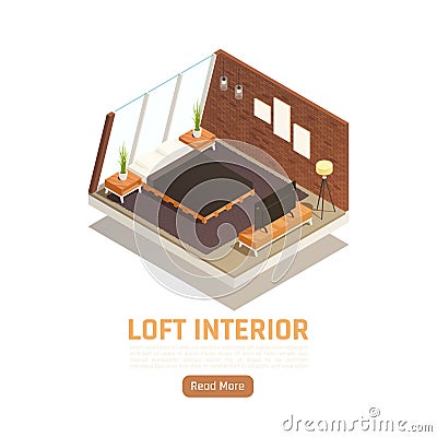 Loft Interior Isometric View Vector Illustration