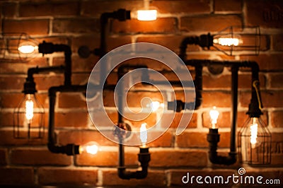Loft lamp with Edison lamps in defocus Stock Photo