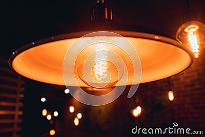 Loft pendant lamps with edison light bulbs Stock Photo