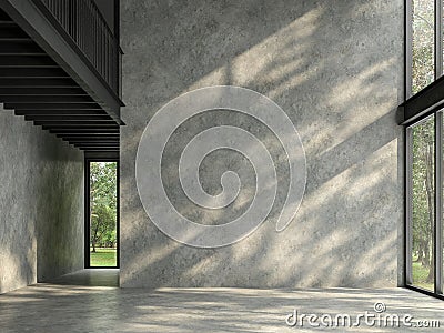 Loft space empty room with nature view 3d render Stock Photo