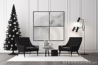 Loft style downtown apartment with Christmas tree Stock Photo