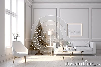 Loft style downtown apartment with Christmas tree Stock Photo
