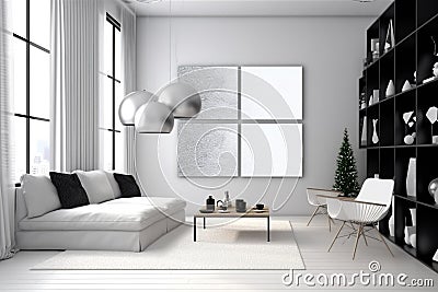 Loft style downtown apartment with Christmas tree Stock Photo