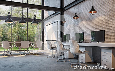 Loft style office 3d rendering image Stock Photo