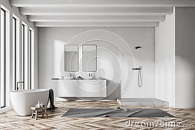 Loft white bathroom interior Stock Photo