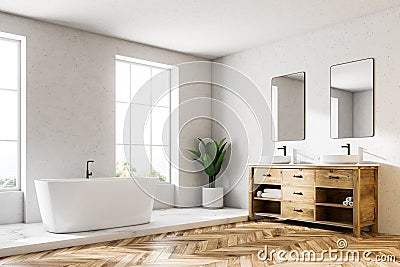 Loft white luxury bathroom corner, tub and sink Stock Photo