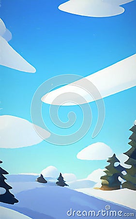 Lofty mountains, firs, and snow - abstract digital art Stock Photo