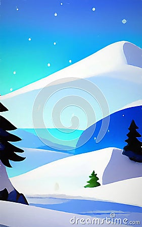 Lofty mountains, firs, and snow - abstract digital art Stock Photo