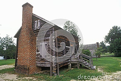 Log cabin with fireplace in historic Camden, SC Stock Photo