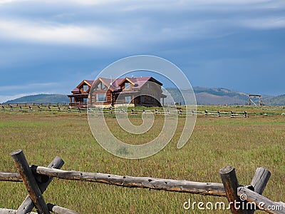 Log cabin home in Colorado Stock Photo