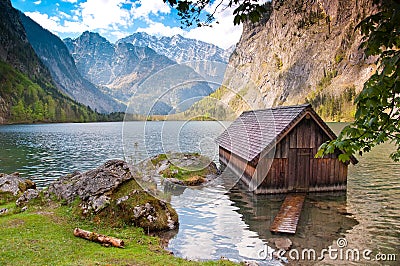 Lonely house on lake Obersee lake, Germany Stock Photo