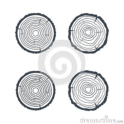 Log Cross section Four Isolated Illsutrations. Vector Vector Illustration