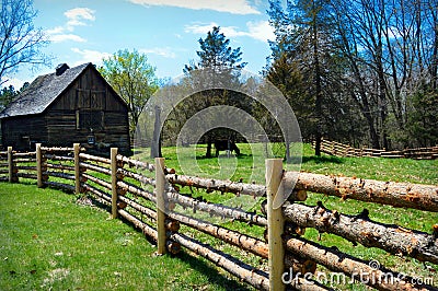 Log Fence Barn Cow Stock Photo