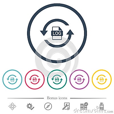 Log file rotation flat color icons in round outlines Stock Photo