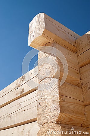 Log home construction detail Stock Photo