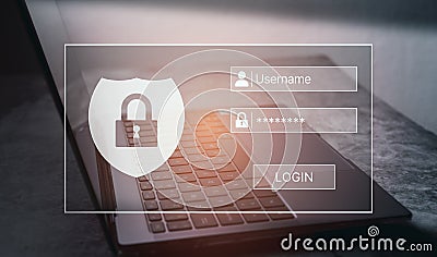Internet security access interface for logging on laptop. Stock Photo