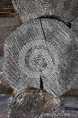 Log masonry. Corner of the log cabin made of logs. Stock Photo