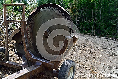 Log Slasher Cutoff Saw on Landing Stock Photo