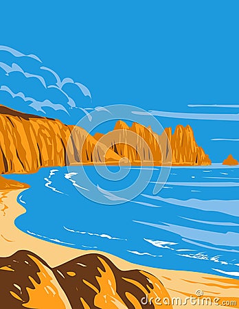 Logan Rock on Treen Cliff in Cornwall England Uk Art Deco Wpa Poster Art Vector Illustration