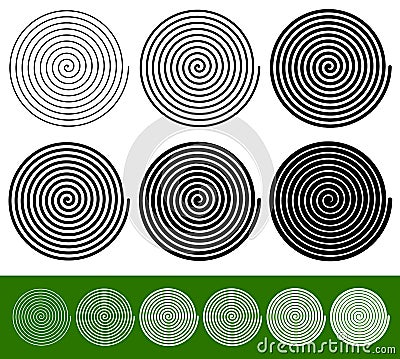 Logarithmic spirals with thinner and thicker lines Vector Illustration