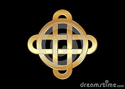 Gold celtic knot, interlocked circles logo, golden luxury vector emblem sign isolated on black background Vector Illustration