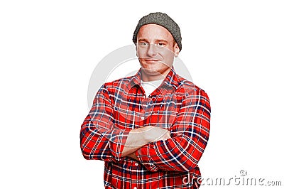 Logger in red shirt isolated. Stock Photo