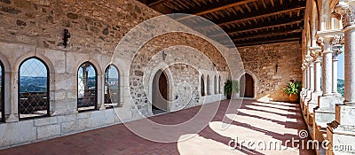 Loggia of the Gothic Palatial Residence (Pacos Novos) of the Leiria Caste. Stock Photo