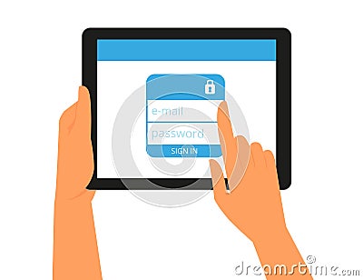 Logging into the account on tablet pc Vector Illustration