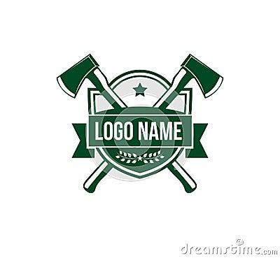 logging cross axes badge emblem vector logo design Stock Photo