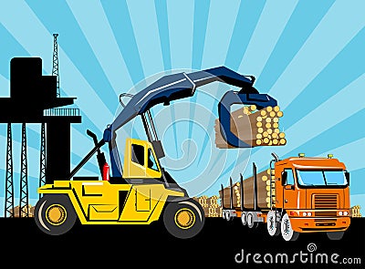 Logging forklift truck lorry Cartoon Illustration