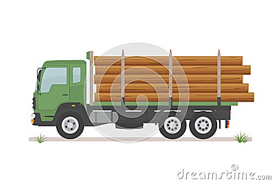 Logging truck on the road. Isolated on white background. Vector Illustration