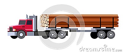 Logging truck transporting wooden logs Vector Illustration