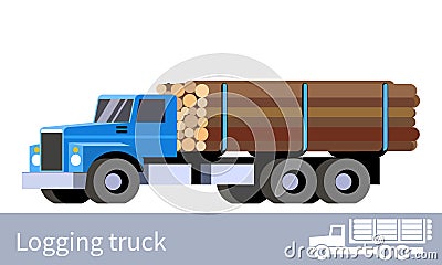 Logging truck with wooden logs Vector Illustration