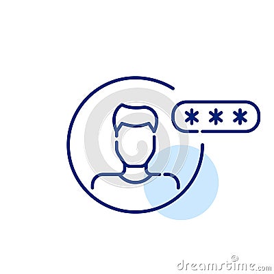 Logging into user account. Password protected male profile. Pixel perfect, editable stroke Vector Illustration