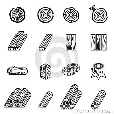 Logging and wood icon set . Thin Line Style stock vector. Vector Illustration