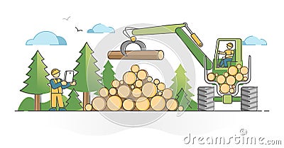 Logging wood pile as professional industrial forest tree cut outline concept Vector Illustration