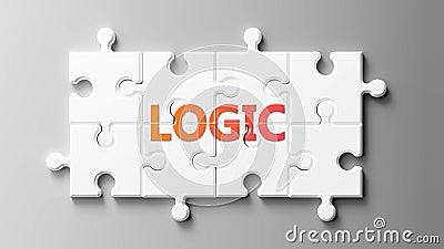 Logic complex like a puzzle - pictured as word Logic on a puzzle pieces to show that Logic can be difficult and needs cooperating Cartoon Illustration