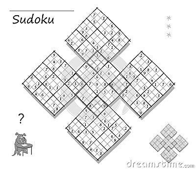Logic diagonal Sudoku game for children and adults. Big puzzle with 5 squares, difficult level. Printable page for kids brain Vector Illustration