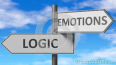 Logic and emotions as a choice - pictured as words Logic, emotions on road signs to show that when a person makes decision he can Cartoon Illustration