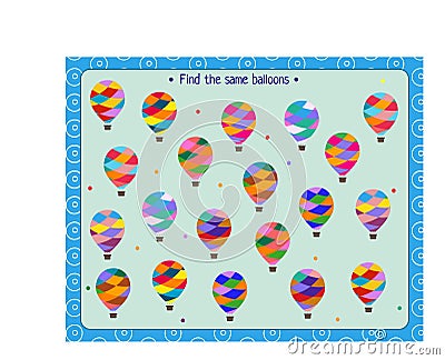 Logic game for children. find and match the same balloons Stock Photo