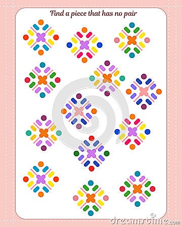 Logic game for children. Find which shape is unpaired. Development of attention Cartoon Illustration