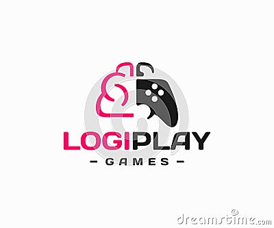 Logic games logo design. Brain and gamepad, joystick controller vector design Vector Illustration
