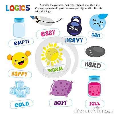 Logic Kid Describe Picture Game Printable Template Vector Illustration