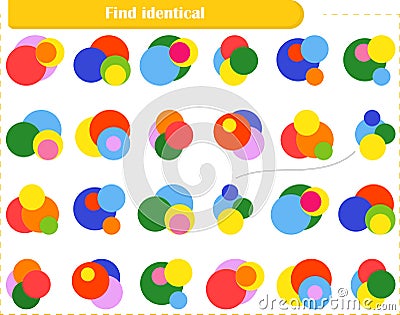 Logic puzzle game for children and adults. Find identical circles and connect them with a line. Vector Illustration